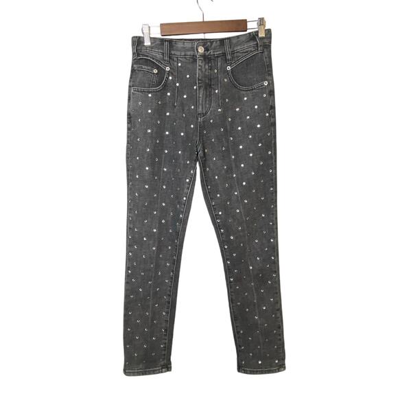 Anthropologie PILCRO Black Studded Denim High Rise Slim Jeans Women's Size 26 - Picture 3 of 10